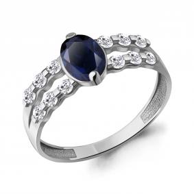 Серебряное кольцо AQUAMARINE А600067АБ с фианитом и гидротермальным сапфиром А600067АБ фото