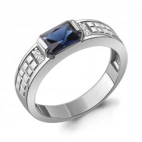 Серебряное кольцо AQUAMARINE А600124АБ с фианитом и гидротермальным сапфиром А600124АБ фото