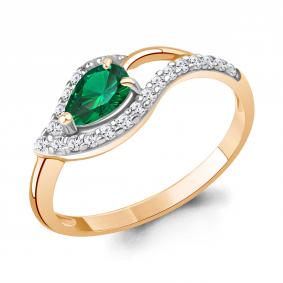 Кольцо из золочёного серебра AQUAMARINE А600210АГ-п с фианитом и гидротермальным изумрудом А600210АГ-п фото