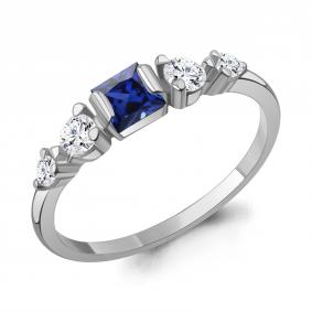 Серебряное кольцо AQUAMARINE А600220АБ с фианитом и гидротермальным сапфиром А600220АБ фото