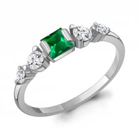 Серебряное кольцо AQUAMARINE А600220АГ с фианитом и гидротермальным изумрудом А600220АГ фото