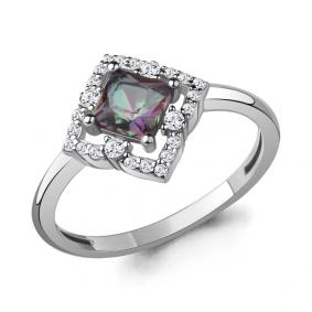 Серебряное кольцо AQUAMARINE А600259701 с фианитом и кварцем А600259701 фото