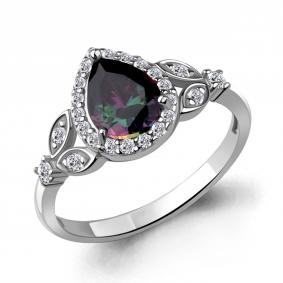 Серебряное кольцо AQUAMARINE А600260701 с фианитом и кварцем А600260701 фото