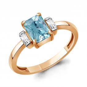 Кольцо из золочёного серебра AQUAMARINE А60029588-п с фианитом и турмалином А60029588-п фото