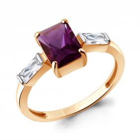 Кольцо из золочёного серебра AQUAMARINE А60029684-п с фианитом и аметистом А60029684-п фото