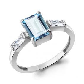 Серебряное кольцо AQUAMARINE А60029688 с фианитом и турмалином А60029688 фото