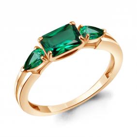 Кольцо из золочёного серебра AQUAMARINE А600485П-п с гидротермальным изумрудом А600485П-п фото