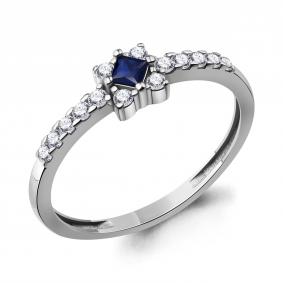 Серебряное кольцо AQUAMARINE А600496АБ с фианитом и гидротермальным сапфиром А600496АБ фото