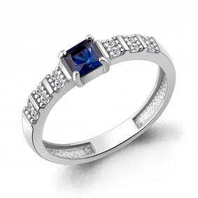 Серебряное кольцо AQUAMARINE А600498АБ с фианитом и гидротермальным сапфиром А600498АБ фото