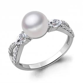 Серебряное кольцо AQUAMARINE А600521А с фианитом и жемчугом А600521А фото
