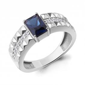 Серебряное кольцо AQUAMARINE А600527АБ с фианитом и гидротермальным сапфиром А600527АБ фото