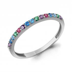 Серебряное кольцо AQUAMARINE А600584БВГД с топазом, фианитом, гидротермальным сапфиром, гидротермальным изумрудом и рубиновым корундом А600584БВГД фото