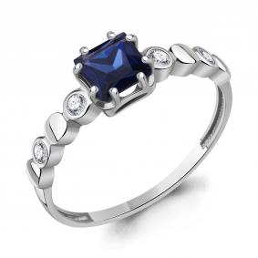 Серебряное кольцо AQUAMARINE А600673АБ с фианитом и гидротермальным сапфиром А600673АБ фото
