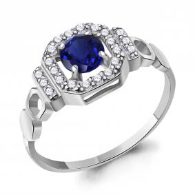 Серебряное кольцо AQUAMARINE А600689АБ с фианитом и гидротермальным сапфиром А600689АБ фото