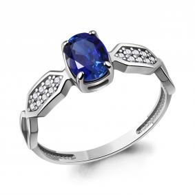 Серебряное кольцо AQUAMARINE А600701АБ с фианитом и гидротермальным сапфиром А600701АБ фото