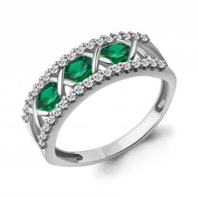 Серебряное кольцо AQUAMARINE А600756АГ с фианитом и гидротермальным изумрудом А600756АГ фото