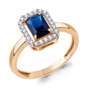 Кольцо из золочёного серебра AQUAMARINE А600986АБ-п с фианитом и гидротермальным сапфиром А600986АБ-п фото