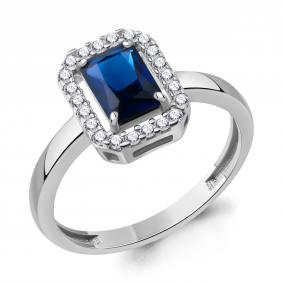 Серебряное кольцо AQUAMARINE А600986АБ с фианитом и гидротермальным сапфиром А600986АБ фото