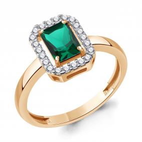 Кольцо из золочёного серебра AQUAMARINE А600986АГ-п с фианитом и гидротермальным изумрудом А600986АГ-п фото