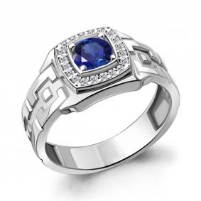 Серебряное кольцо AQUAMARINE А63217Б с фианитом и гидротермальным сапфиром А63217Б фото