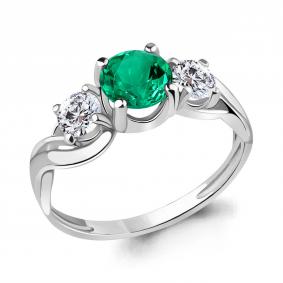 Серебряное кольцо AQUAMARINE А63894П с фианитом и гидротермальным изумрудом А63894П фото