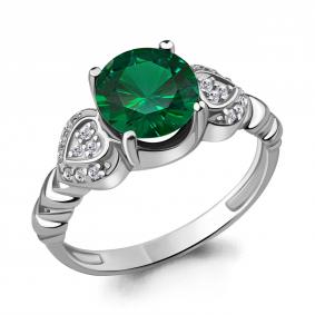 Серебряное кольцо AQUAMARINE А63896Г с фианитом и гидротермальным изумрудом А63896Г фото