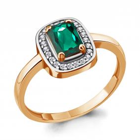 Кольцо из золочёного серебра AQUAMARINE А63902Г-пк с фианитом и гидротермальным изумрудом А63902Г-пк фото