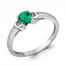 Серебряное кольцо AQUAMARINE А63903Г с фианитом и гидротермальным изумрудом А63903Г фото