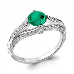 Серебряное кольцо AQUAMARINE А63973Г с фианитом и гидротермальным изумрудом А63973Г фото