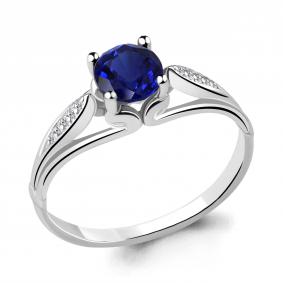 Серебряное кольцо AQUAMARINE А63974Б с фианитом и гидротермальным сапфиром А63974Б фото