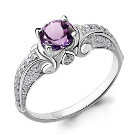 Серебряное кольцо AQUAMARINE А6397604А с фианитом и аметистом А6397604А фото