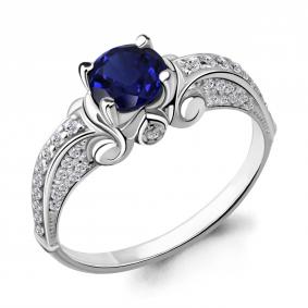 Серебряное кольцо AQUAMARINE А63976Б с фианитом и гидротермальным сапфиром А63976Б фото