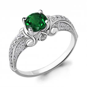 Серебряное кольцо AQUAMARINE А63976Г с фианитом и гидротермальным изумрудом А63976Г фото
