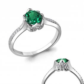 Серебряное кольцо AQUAMARINE А63977Г с фианитом и гидротермальным изумрудом А63977Г фото