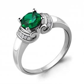 Серебряное кольцо AQUAMARINE А63978Г с фианитом и гидротермальным изумрудом А63978Г фото