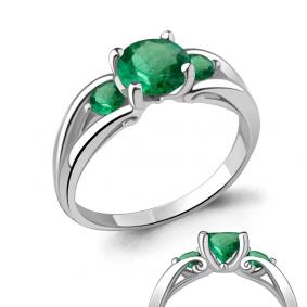 Серебряное кольцо AQUAMARINE А63979П с гидротермальным изумрудом А63979П фото