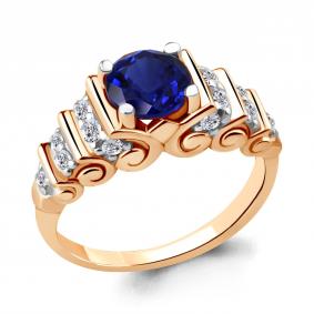 Кольцо из золочёного серебра AQUAMARINE А63981Б-п с фианитом и гидротермальным сапфиром А63981Б-п фото