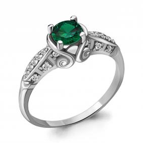 Серебряное кольцо AQUAMARINE А63982Г с фианитом и гидротермальным изумрудом А63982Г фото