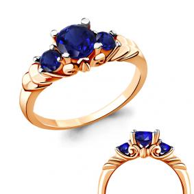 Кольцо из золочёного серебра AQUAMARINE А63983Н-пк с гидротермальным сапфиром А63983Н-пк фото