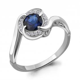 Серебряное кольцо AQUAMARINE А63984Б с фианитом и гидротермальным сапфиром А63984Б фото
