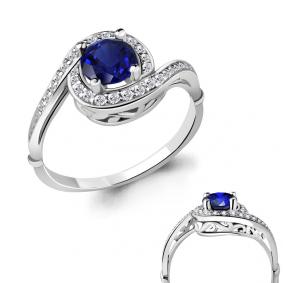Серебряное кольцо AQUAMARINE А63985Б с фианитом и гидротермальным сапфиром А63985Б фото