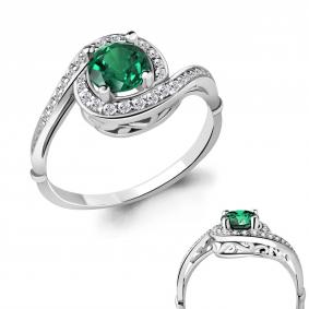 Серебряное кольцо AQUAMARINE А63985Г с фианитом и гидротермальным изумрудом А63985Г фото