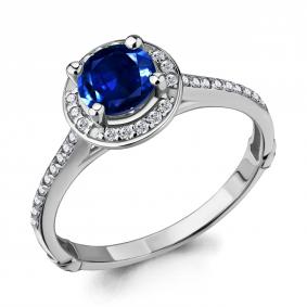 Серебряное кольцо AQUAMARINE А63989Б с фианитом и гидротермальным сапфиром А63989Б фото
