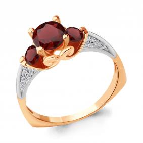 Кольцо из золочёного серебра AQUAMARINE А6399003А-пк с фианитом и гранатом А6399003А-пк фото