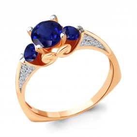 Кольцо из золочёного серебра AQUAMARINE А63990Б-п с фианитом и гидротермальным сапфиром А63990Б-п фото