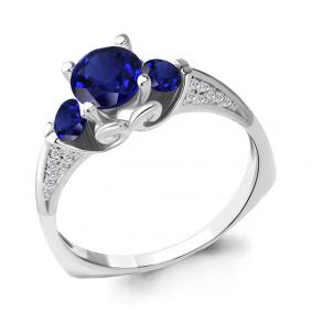 Серебряное кольцо AQUAMARINE А63990Б с фианитом и гидротермальным сапфиром А63990Б фото