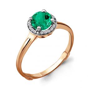 Кольцо из золочёного серебра AQUAMARINE А63991Г-пк с фианитом и гидротермальным изумрудом А63991Г-пк фото