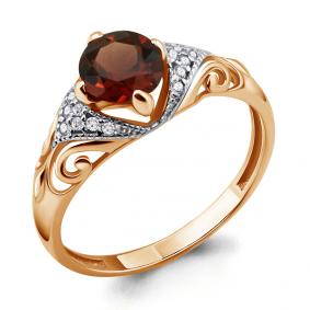 Кольцо из золочёного серебра AQUAMARINE А6399303А-п с фианитом и гранатом А6399303А-п фото