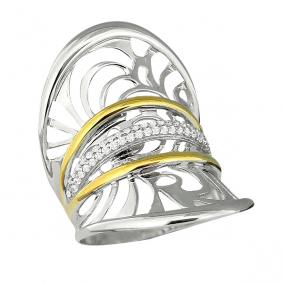 Кольцо из золочёного серебра AQUAMARINE А64161А-пк с фианитом А64161А-пк фото