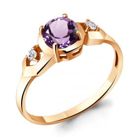 Кольцо из золочёного серебра AQUAMARINE А6448804-п с фианитом и аметистом А6448804-п фото
